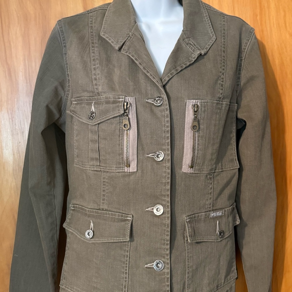 Silver Jeans Green Utility Jacket with Structured Shoulders